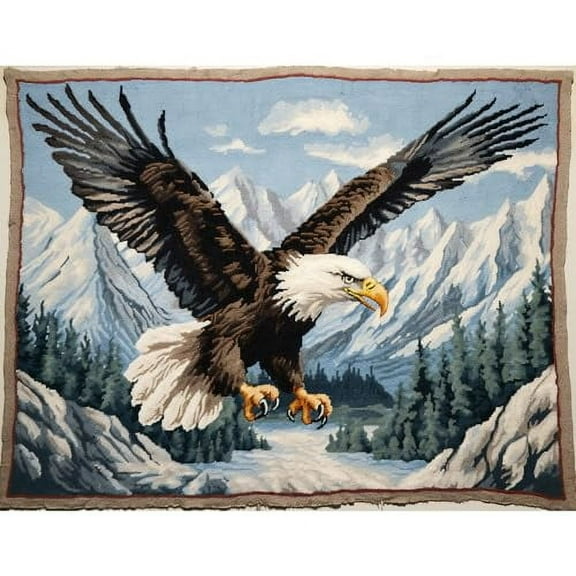 Eagle Mountain Latch Hook Rectangle Rug Kits for Adults Needle Crochet Yarn Embroidery Carpet Hook and Latch Kit Floor Mat Tapestry Christmas Home Decoration 52x38cm