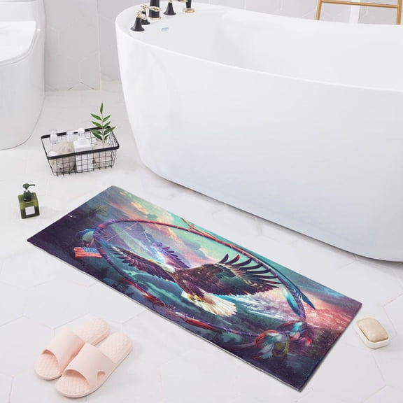 Eagle Mountains Tree Circle Bath Mat 39x20 Non-Slip Bathroom Rugs Absorbent Soft Plush Quick Dry for Tub Shower Kitchen Home Decor