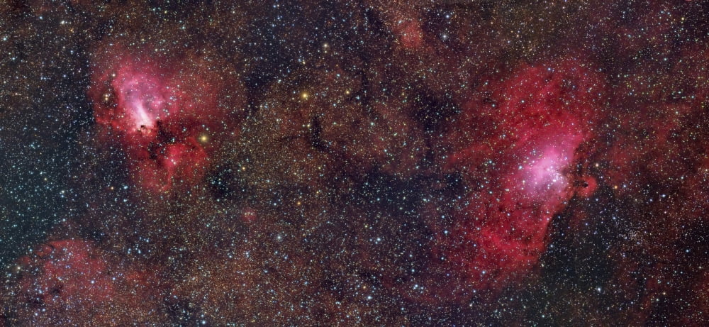 Eagle Nebula and Swan Nebula Canvas Art - Roberto ColombariStocktrek Images (21 x 10)