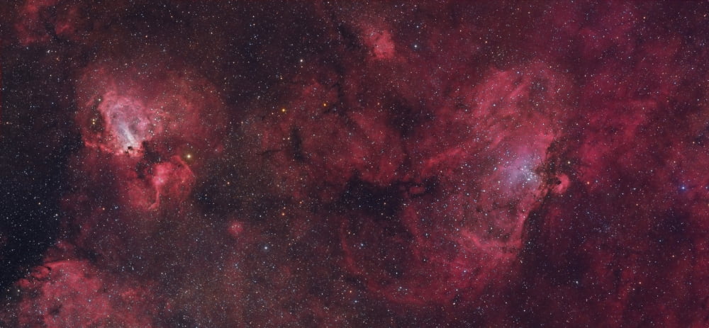 Eagle Nebula and Swan Nebula Canvas Art - Roberto ColombariStocktrek Images (41 x 19)