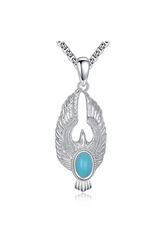 Eagle Necklace 925 Sterling Silver Artificial Turquoise Vintage Hawk Pendant Western Viking Animal Jewelry Gift for Women Men