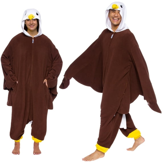 Eagle One Piece - Plush Adult Bird Animal Costume Jumpsuit by FUNZIEZ! (Brown, X-Large)
