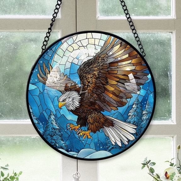 Eagle Ornament Christmas 2025, Eagle Stained Glass Hanging Window Panel Unique Gift for Animal Lovers and Nature Fans