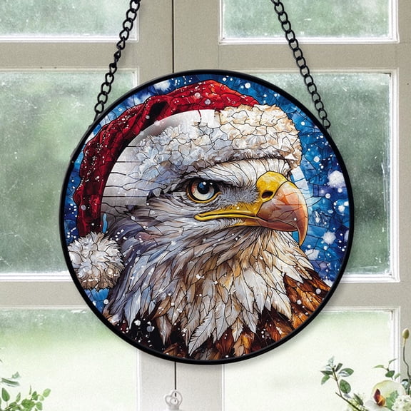 Eagle Ornament Christmas 2025, Eagle Stained Glass Window Panel Elegant Handmade Glass Artwork for Home Decoration