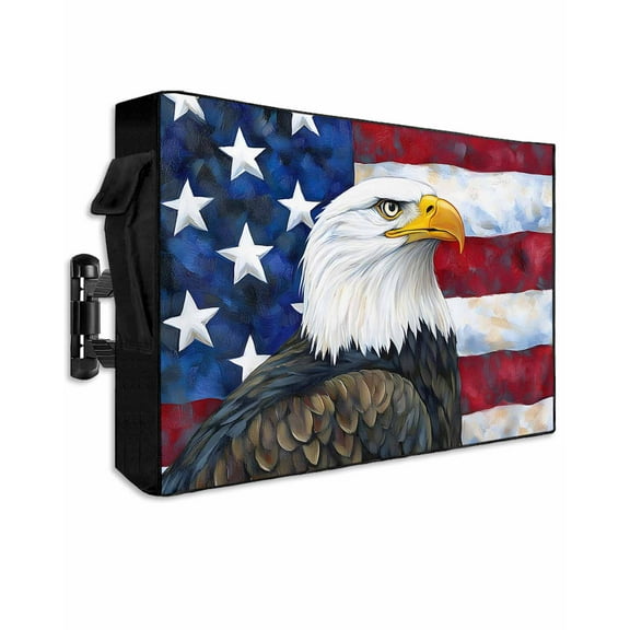Eagle Outdoor TV Cover 48 to 50 Inch Weatherproof, Rustic Independence Day Red Blue Star Striped Flag 600D Oxford TV Covers with Waterproof Zipper, Outside Flat TV Screen Protector 48"Wx30"Hx4.5"D