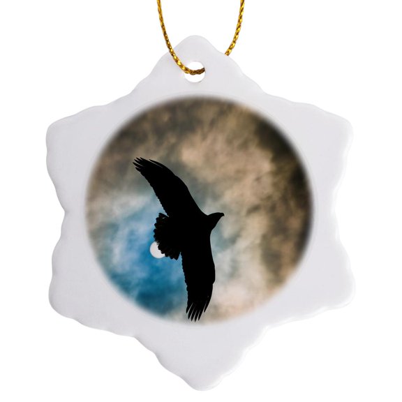 3drose, Eagle Overhead Through a Break in the Clouds, 3 inch Snowflake Porcelain Ornament