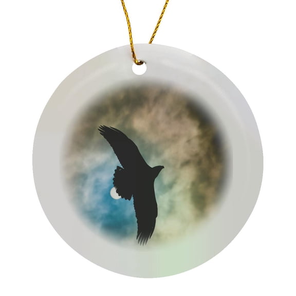 3drose, Eagle Overhead Through a Break in the Clouds, Circle Porcelain Ornament