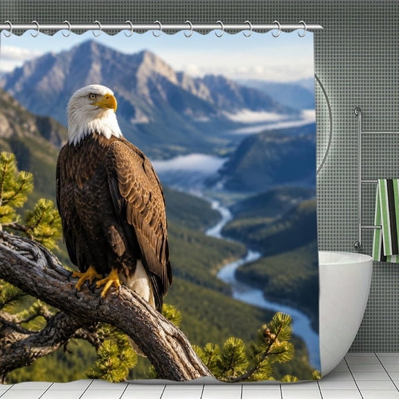 Eagle Overlooking Valley Print Shower Curtain,Cloth Fabric Waterproof Polyester Bathroom Home Decor Set with Hooks 70.8×70.8Inch