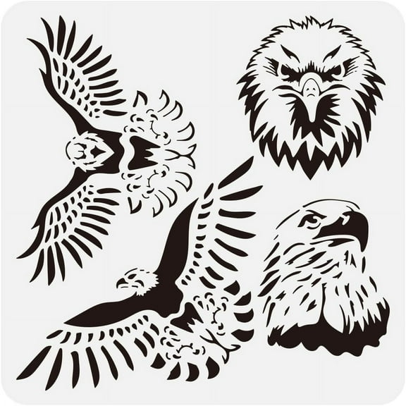 Eagle Painting Stencil 11.8x11.8 Reusable 2-Style Eagle Head Drawing Template Decor for Painting on Wood Wall Fabric Furniture White