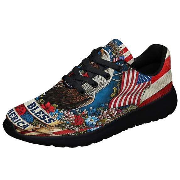 Eagle Patriotic Wreath American flag God Bless America Shoes Sneakers Black Size 9.5
