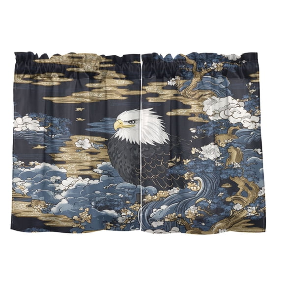 Eagle Pattern 27"x24" Linen Look Cafe Curtain Set with Privacy and UV Protection