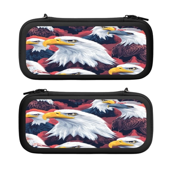Eagle Pattern (4), Carrying Case For Nintendo Switch & OLED Version, Eva Lightweight Shockproof Protective Pouch Case for Game Console & Accessories with 10 Game Card Slot & Wristband, Black