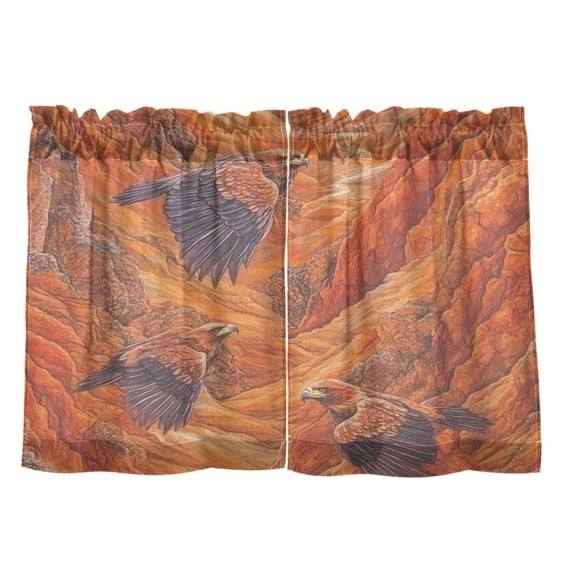 Eagle Pattern Design 27"x24" Linen Look Cafe Curtain Set with Privacy and UV Protection