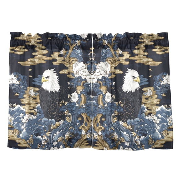 Eagle Pattern Kitchen Curtains Tier Set 27x36 Inch 2 Panels Semi Sheer Light Filtering Privacy UV Protection
