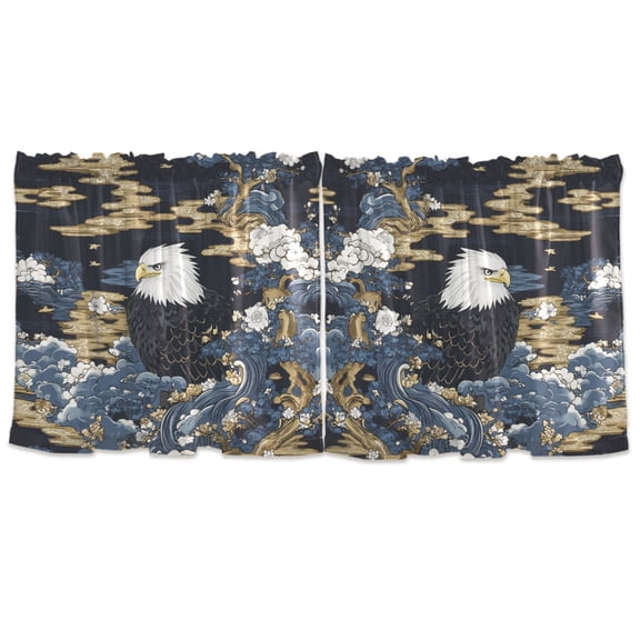 Eagle Pattern Tier Curtains for Kitchen 57x24 Inch Semi Sheer Light Filtering Half Window Curtains 2 Panels