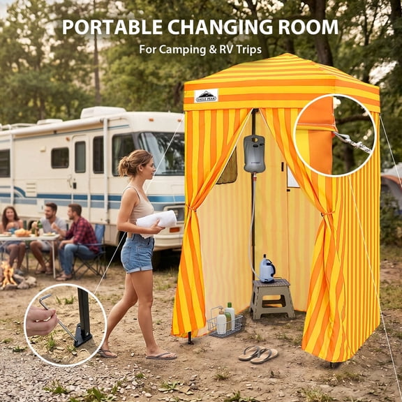 EAGLE PEAK Flex Ultra Compact 4x4 Pop-up Changing Room Canopy, Portable Privacy Cabana for Pool, Fashion Photoshoots, or Camping (Yellow/Orange)
