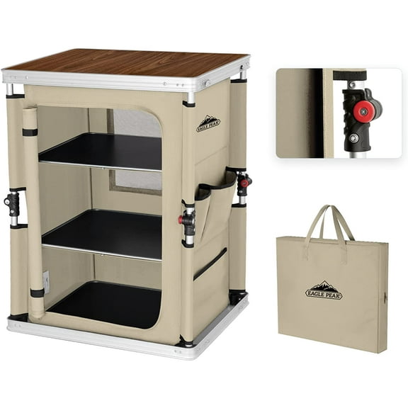 Eagle Peak Outdoor Camping Table,Easy Set Up Portable Lightweight Aluminum Camping Kitchen, Beige