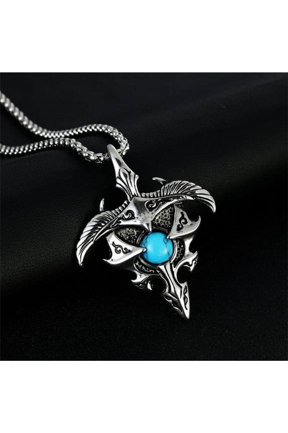 Eagle Pendants Men Green Gem Holy Freedom Necklace 14K White Gold Chain Punk Rock Rap Hip Hop for Male Friend Jewelry Gift