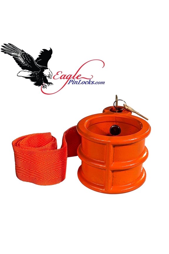 *Keyed Unique* Solid Steel Anti-Theft King Pin Lock for RVs, 5th Wheel Camper and Semi-Truck Trailer Hitches with Orange Warning Ribbon & Powder-Coated Finish (Single Lock)