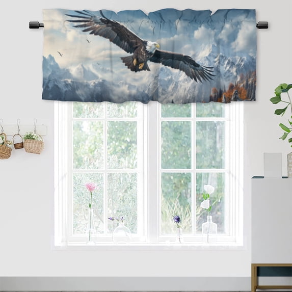 Eagle Printed Window Curtains Valances Flying Bird Winter Forest Wildlife Animal Rod Pocket Window Valance for Living Room Bathroom Bedroom Kitchen 54 by 18 in, 1 Panel