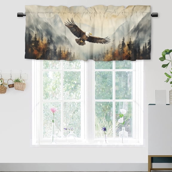 Eagle Printed Window Curtains Valances for Kitchen Misty Forest African Animal Flying Rod Pocket Valances for Bedroom Living Room Dining Room 54 by 18 in, 1 Panel