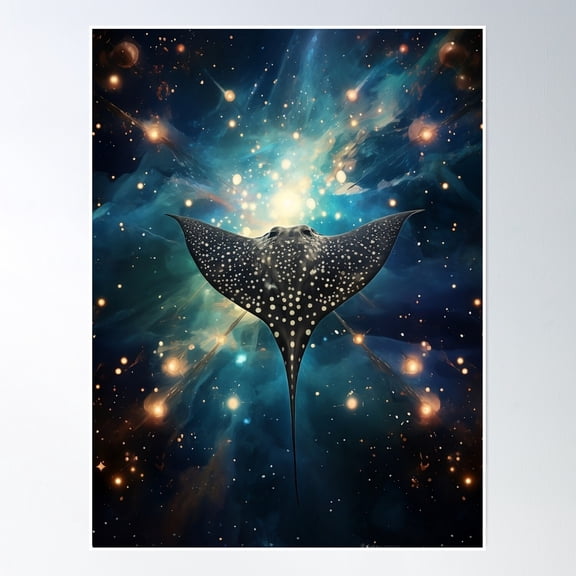 Eagle Ray Swimming In The Space Poster Wall Art, Modern Wall Decor, 24x36 UNFRAMED