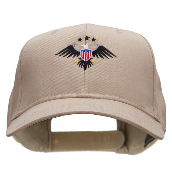 Eagle Shield Embroidered Cotton Twill Pro Style Cap - Khaki OSFM