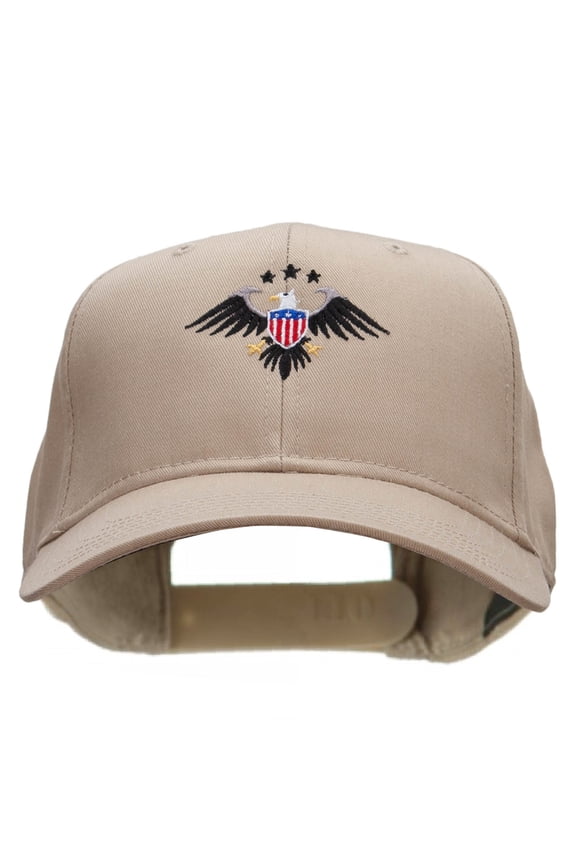 Eagle Shield Embroidered Cotton Twill Pro Style Cap - Khaki OSFM