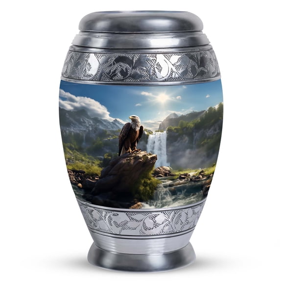 Eagle Sitting In Front Of Waterfall Compact Urn for Adult Female Memorial - Memorial Gifts - Urns For Human Ashes (Size -3inch,1Pcs)