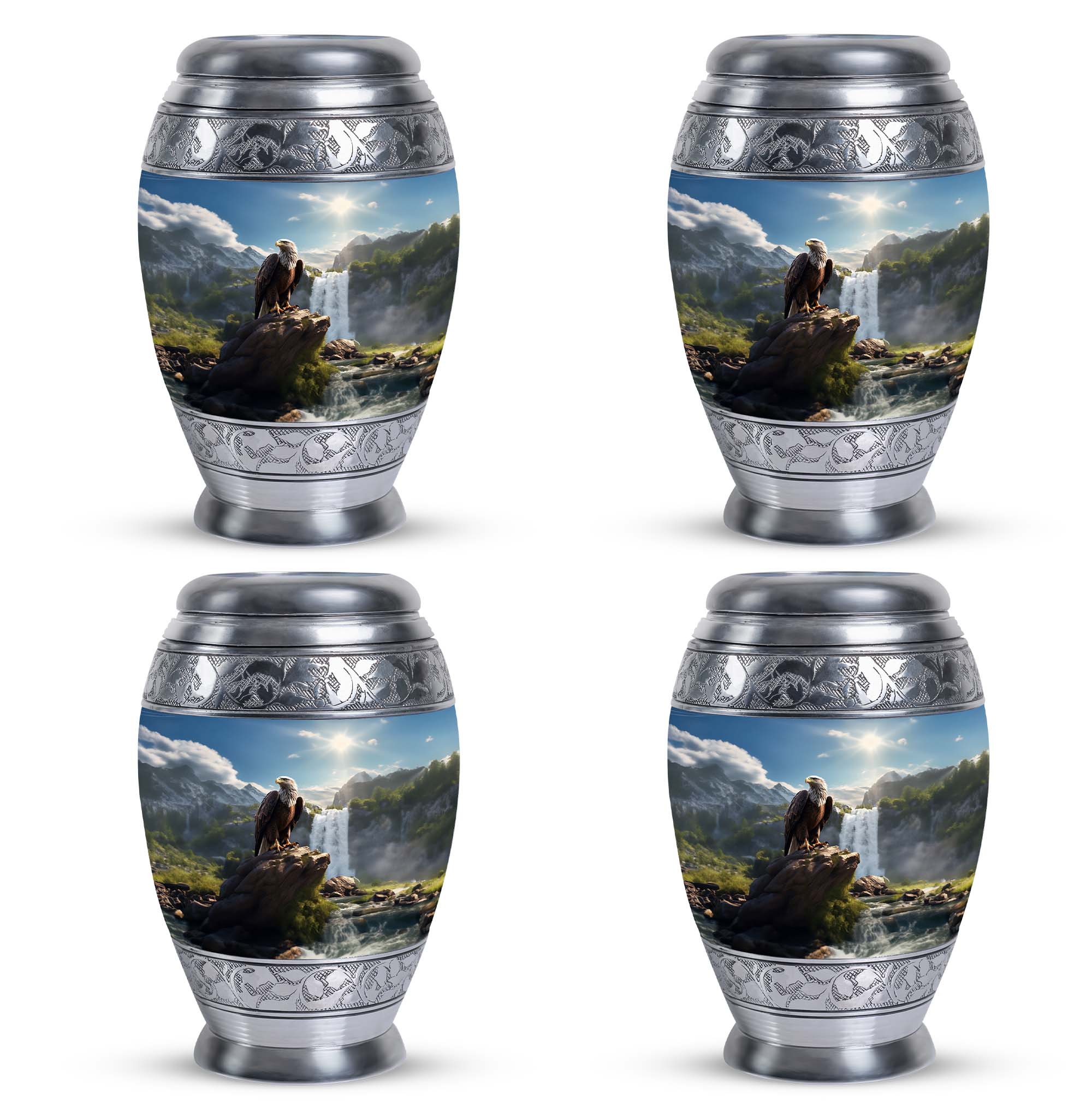 Eagle Sitting In Front Of Waterfall Memorial Urns - Memorial Gifts - Cremation Urn Human Ashes (Size -3inch,4Pcs)