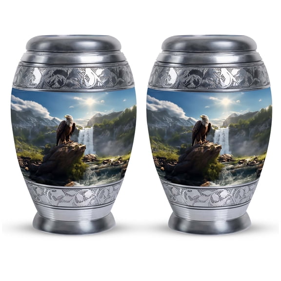Eagle Sitting In Front Of Waterfall Memorial Urns - Memorial Gifts - Keepsake Urns For Human Ashes (Size -3inch,2Pcs)