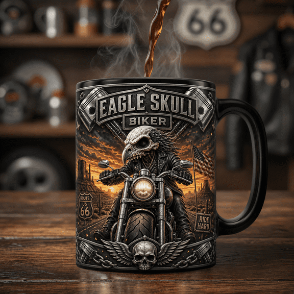 Eagle Skull Biker Magic Mug Personalized Gift for Dads, Motorcycle Skull Coffee Mug