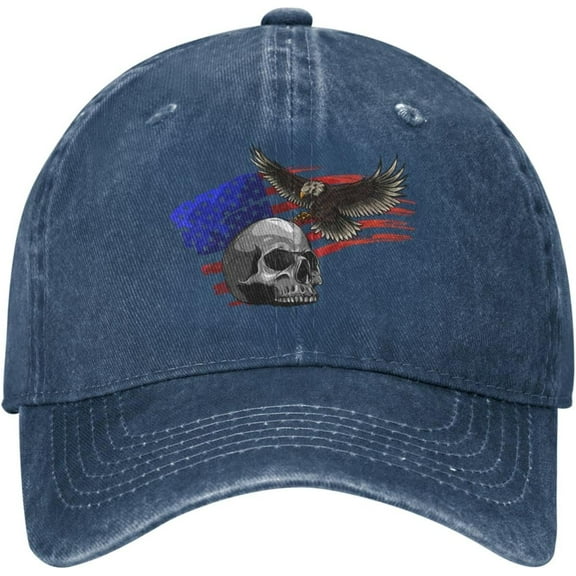 Eagle Skull Flag Distressed Adjustable Washed Denim Mens Dad Trucker Hat Baseball Ball Cap for Men