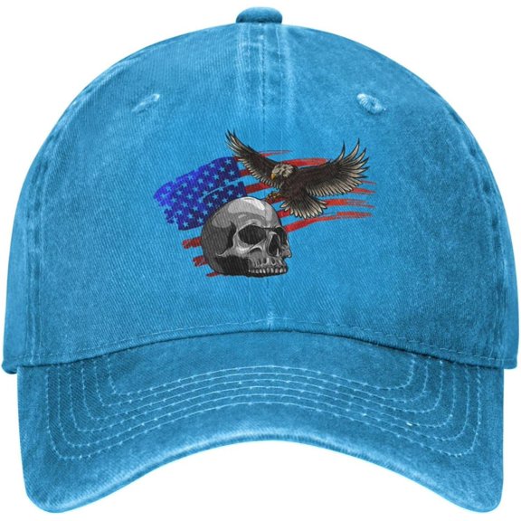 Eagle Skull Flag Distressed Adjustable Washed Denim Mens Dad Trucker Hat Baseball Ball Cap for Men