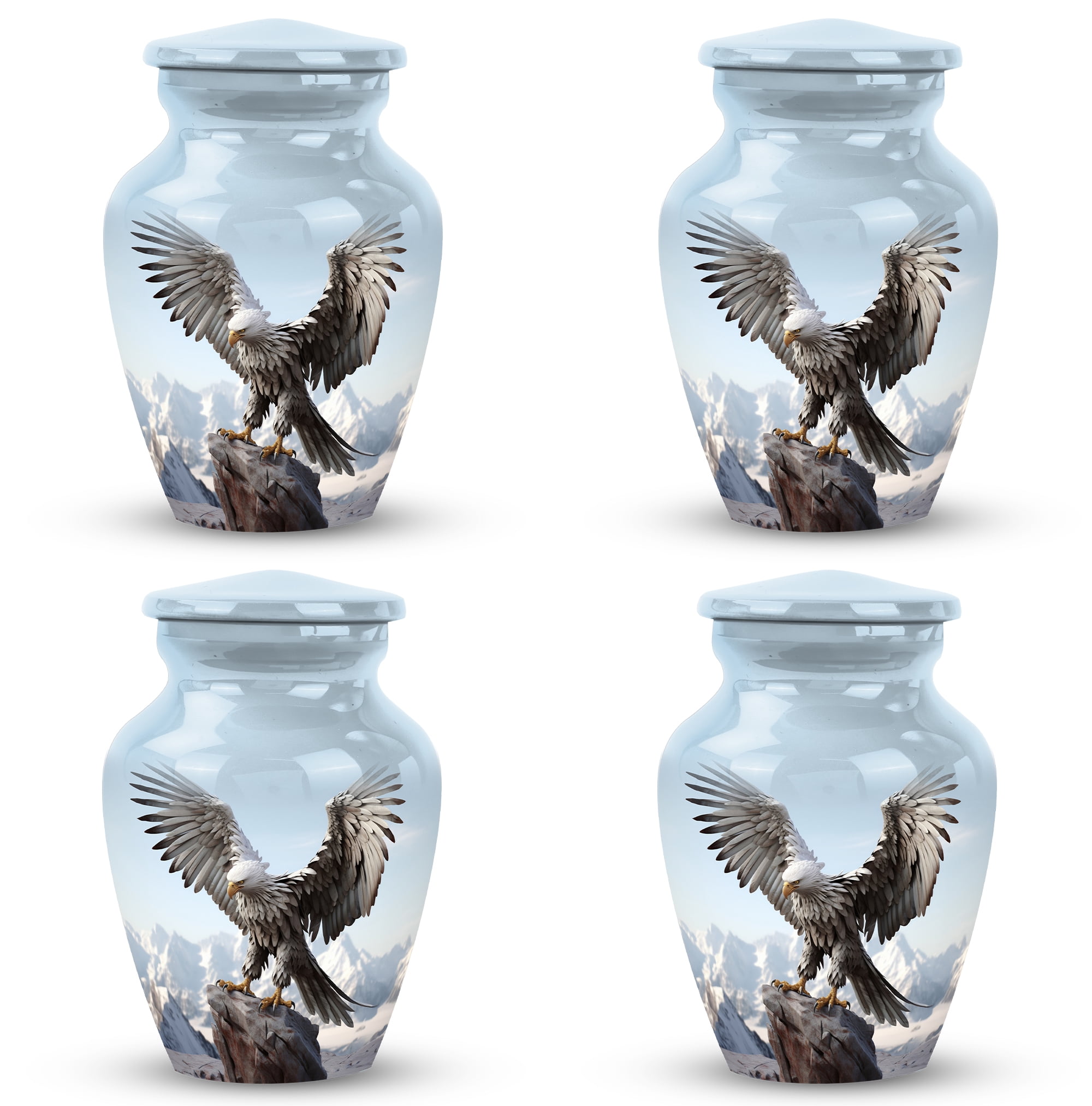 Eagle With Snow Small Urns For Human Ashes - Cremation Keepsake Urns For Ashes - Small Keepsake Urns For Adult Ashes Women & Men (Size- 3Inch) Set Of 4