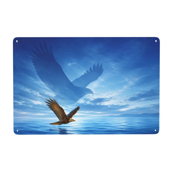 Eagle Soaring Over Water Metal metal sign, 8x12 Rustic Wall Decor