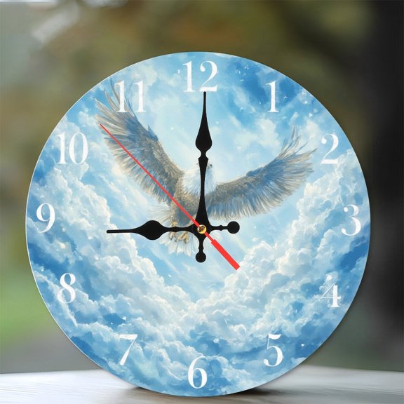 Eagle Soaring Sky Wall Clock Home Decor Art 10-Inch Silent Wooden Wall Clock, Battery Operated (AA Batteries Not Included), Artistic Home Decor