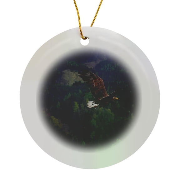 3drose, Eagle Soaring Through the Mountains, Circle Porcelain Ornament