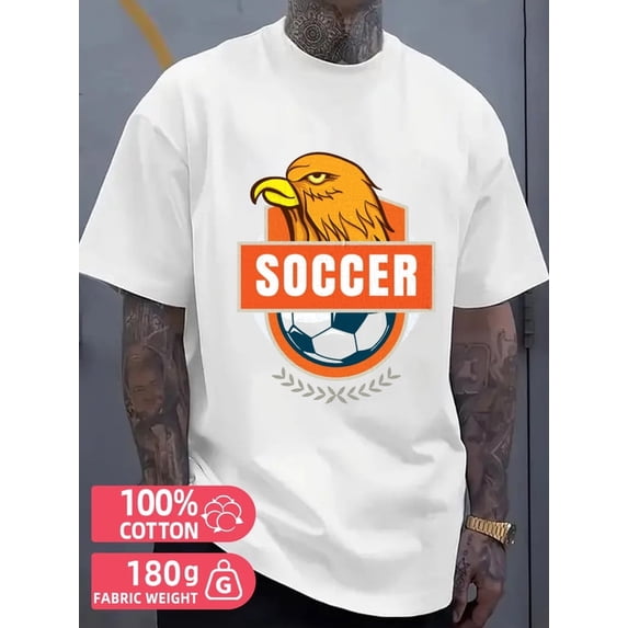 Greenink Eagle Soccer Tee for men white 180G 100% Cotton Everyday wear,suitable for the office,dates,and going out Vintage Unisex Shirt Printed tshirts Retro Unisex Shirt Crewneck tshirts