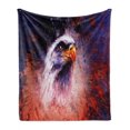thumbnail image 1 of Eagle Soft Flannel Fleece Blanket, Aggressive Animal on Abstract Backdrop Freedom Image Independence Eagle, Cozy Plush for Indoor and Outdoor Use, 60" x 80", Violet Blue Red Orange, by Ambesonne, 1 of 5
