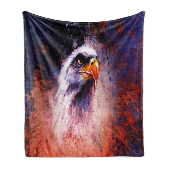 Eagle Soft Flannel Fleece Blanket, Aggressive Animal on Abstract Backdrop Freedom Image Independence Eagle, Cozy Plush for Indoor and Outdoor Use, 70" x 90", Violet Blue Red Orange, by Ambesonne