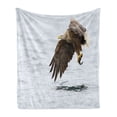 thumbnail image 1 of Eagle Soft Flannel Fleece Blanket, Bird with Feathers on Head and Tail Catching a Fish Hunting Animal Food Chain, Cozy Plush for Indoor and Outdoor Use, 60" x 80", Pearl Brown Yellow, by Ambesonne, 1 of 5
