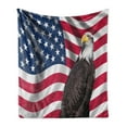 thumbnail image 1 of Eagle Soft Flannel Fleece Throw Blanket, American Flag a Avian Animal USA Theme Image Print Old Glory Background and Bird, Cozy Plush for Indoor and Outdoor Use, 50" x 60", Multicolor, by Ambesonne, 1 of 5