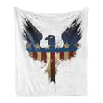 thumbnail image 1 of Eagle Soft Flannel Fleece Throw Blanket, American Flag on Silhouette of National Bird of Country Majestic Animal, Cozy Plush for Indoor and Outdoor Use, 60" x 80", Blue Red Sepia, by Ambesonne, 1 of 5