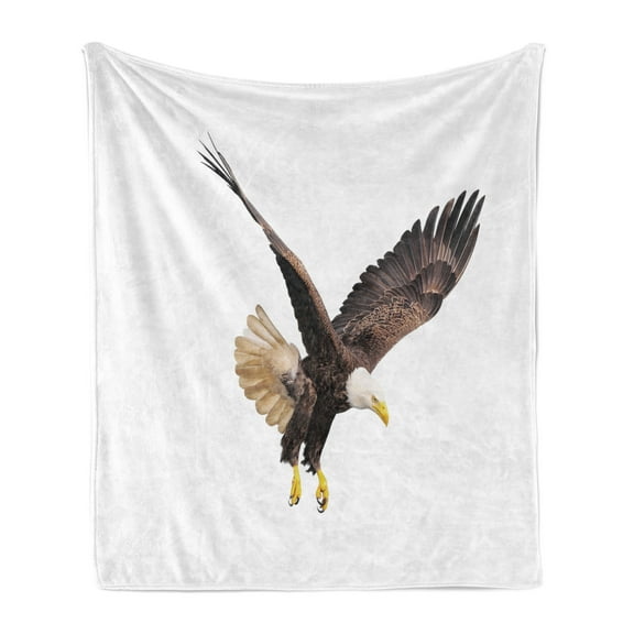 Eagle Soft Flannel Fleece Throw Blanket, Image of a Hunter Flying Looking for Prey Predator Scenes from Nature, Cozy Plush for Indoor and Outdoor Use, 50" x 70", Cream Dark Brown Yellow, by Ambesonne