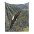 thumbnail image 1 of Eagle Soft Flannel Fleece Throw Blanket, King of Skies Flying over the Forest and Mountains United States, Cozy Plush for Indoor and Outdoor Use, 70" x 90", Green Dark Brown White, by Ambesonne, 1 of 5