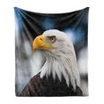 thumbnail image 1 of Eagle Soft Flannel Fleece Throw Blanket, Photo of the Head of Freedom in America with Blurred Background, Cozy Plush for Indoor and Outdoor Use, 70" x 90", Dark Brown Marigold Blue, by Ambesonne, 1 of 5