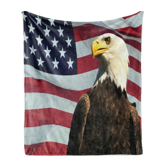 Eagle Soft Flannel Fleece Throw Blanket, United States of America Flag with of the Country Looking into the Horizon, Cozy Plush for Indoor and Outdoor Use, 70" x 90", Multicolor, by Ambesonne