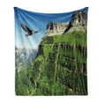 thumbnail image 1 of Eagle Soft Flannel Fleece Throw Blanket, Wild Majestic Bird Flying Landscapes Green Mountains Forest Nature Image, Cozy Plush for Indoor and Outdoor Use, 70" x 90", Green Blue Black, by Ambesonne, 1 of 6