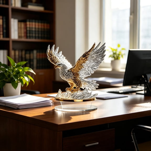 Eagle Spreading Wings Figurine, 2D Acrylic Desk Statue, Motivational Bird Ornament for Office Shelf Tabletop Home Decor, White